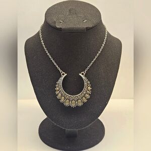 Pretty Green Faux Stone Crescent Necklace